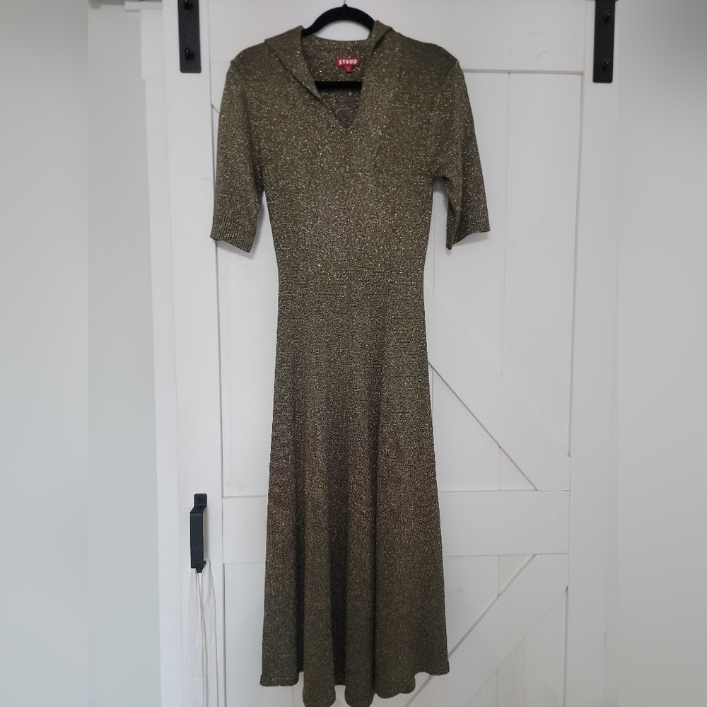 STAUD Metallic Gold Knit Dress Small
